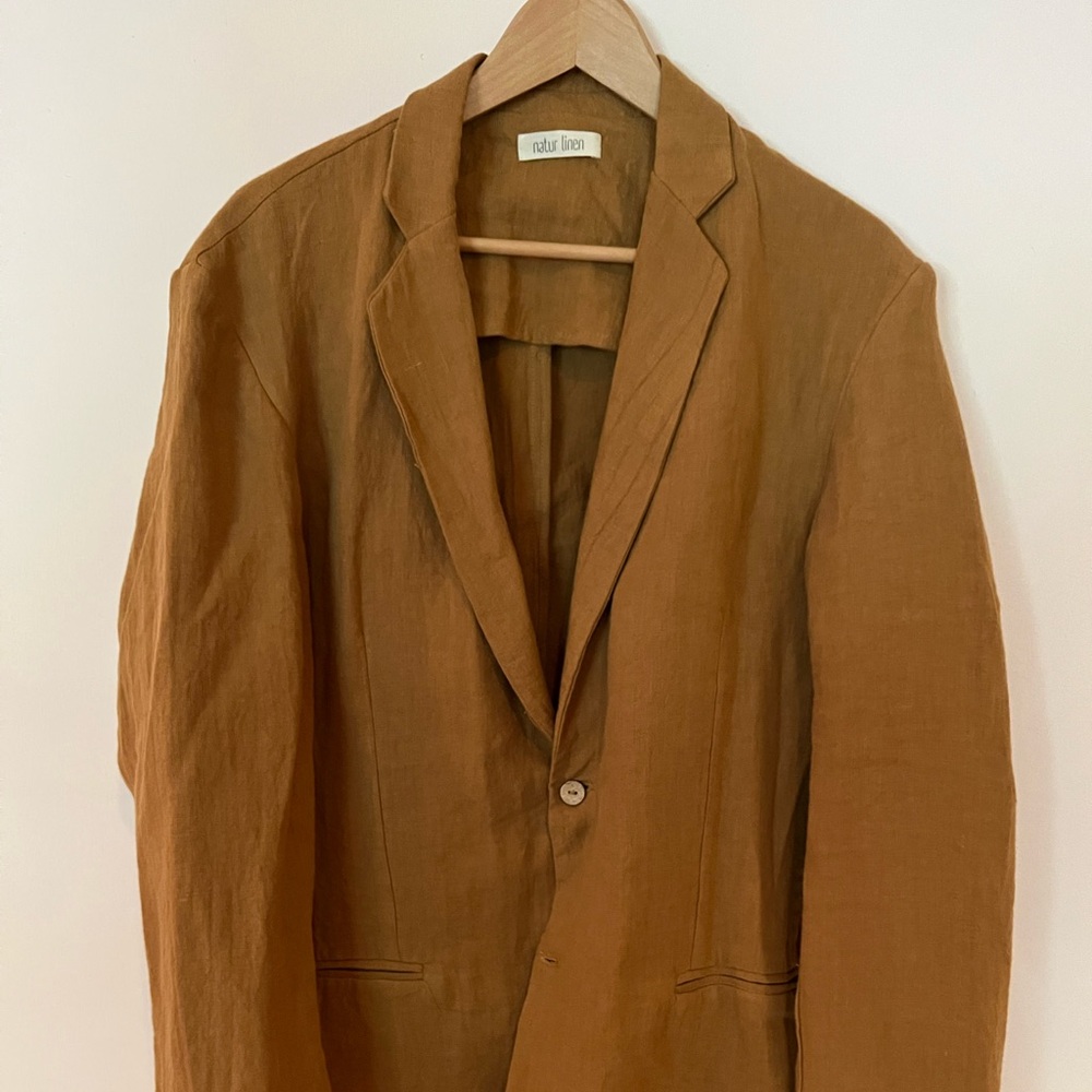 New Natur Linen Amber Brown Deconstructed Linen Blazer L 42